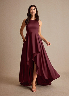 Azazie Niles vestidos de madre de la novia Vestido de Cabernet de Satén Elástico de Corte En A con Trenes image6