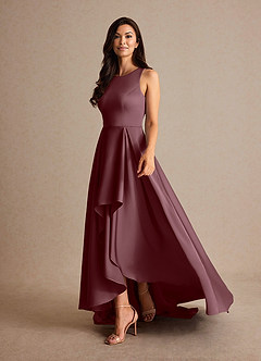 Azazie Niles Klänningar till brudens mor Klänning A-Line i Stretch Satin Tåg Sangria image3