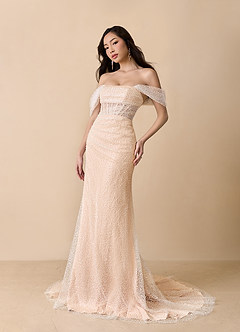 Azazie Eos Wedding Dresses Diamond White English Rose Mermaid Off the Shoulder Beading Dress image5