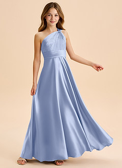 Azazie Charlize Junior Ice A-Line Pleated Stretch Satin Dress image5