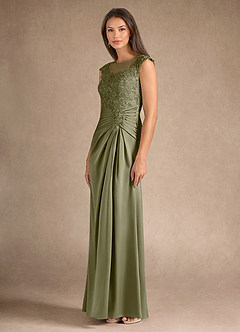 Azazie Santa Barbara Final Sale Pistachio Sheath Pleated Stretch Satin Dress image6
