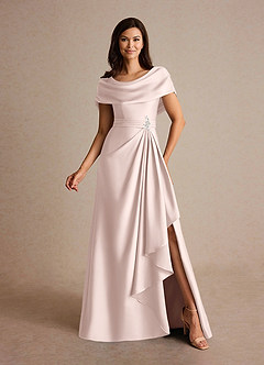 Azazie Branford Mother of the Bride Dresses Blushing Pink A-Line Pleated Stretch Satin Dress image1