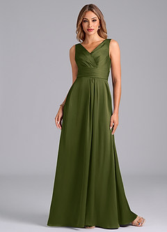Azazie Karina Bridesmaid Dresses Bright Olive A-Line Pleated Stretch Satin Dress image4