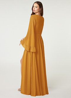 Azazie Tiphanie Final Sale Desert Rose A-Line V-Neck Ruched Chiffon Dress image5