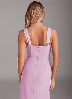 Azazie Denice Bridesmaid Dresses Candy Pink Sheath Pleated Chiffon Dress image8