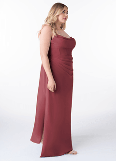 Azazie Mai Bridesmaid Dresses Merlot Sheath Pleated Chiffon Dress image10