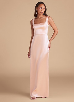 Azazie Flori Bridesmaid Dresses Dusty Blue Sheath Side Slit Metallic Satin Dress image3