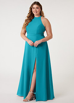 Azazie Clarice Bridesmaid Dresses Jade A-Line Halter Chiffon Dress image11
