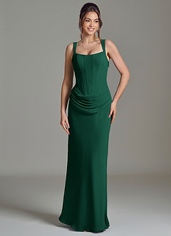 Azazie Niamh Bridesmaid Dresses Emerald Mermaid Corset Chiffon Dress image5