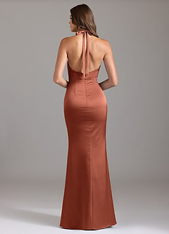 Azazie Valerie Robes de demoiselle d'honneur Robe Sirène en Satin extensible Plissée Argile image2