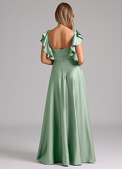 Azazie Leilani Bridesmaid Dresses Agave A-Line Ruched Stretch Satin Dress image2