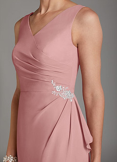 Azazie Saturn Final Sale Dusty Rose Sheath V-Neck Pleated Chiffon Dress image6