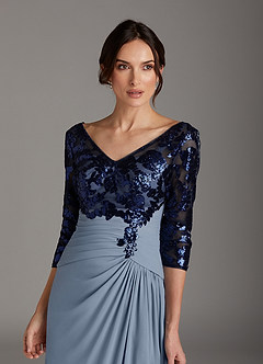 Azazie Lilianne Final Sale Dark Navy Dusty Blue Sheath Sequins Lace Dress image2