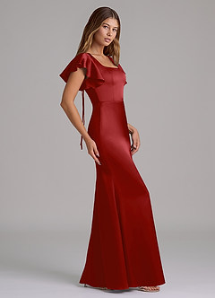 Azazie Elkie Abiti da Damigella Abito Sirena in Raso Elasticizzato Scollo Quadrato Melograno image3