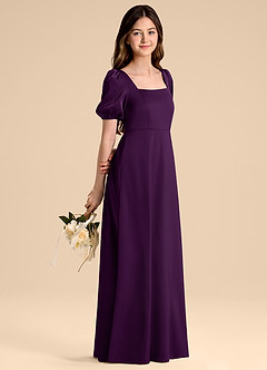 Azazie Briar Junior Grape A-Line Bow Stretch Satin Dress image6