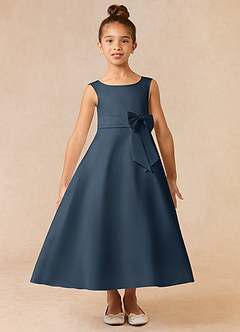Azazie Lindy Flower Girl Dresses Neptune A-Line Pleated Matte Satin Dress image2