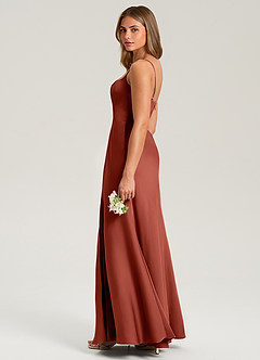 Azazie Lidia Bridesmaid Dresses Terracotta Mermaid Side Slit Stretch Satin Dress image7