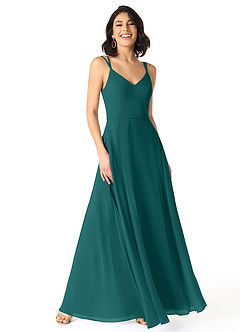 Azazie Janine Bridesmaid Dresses Peacock A-Line V-Neck Chiffon Dress image1