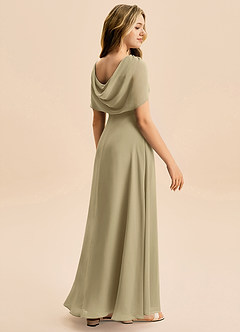 Azazie Emma Junior Robe Trapèze en Mousseline de soie Plissée Vert Mousse image6