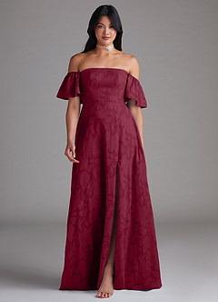 Azazie Sue Robes de demoiselle d'honneur Robe Trapèze Convertible en Blumen-Burnout Épaule décolletée Bourgogne image1