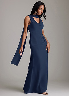 Azazie Linelle Robes de demoiselle d'honneur Robe Sirène en Mousseline de soie Plissée Bleu Marine Foncé image8