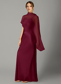 Azazie Jaleesa Bridesmaid Dresses Mulberry A-Line High Neck Stretch Satin Dress image4