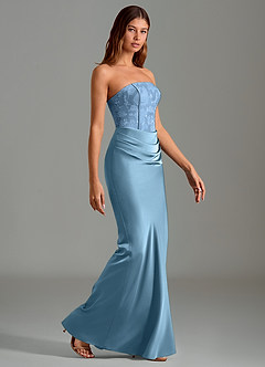 Azazie Emilia Bridesmaid Dresses Steel Blue Mermaid Strapless Stretch Satin Dress image3
