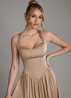 Azazie Francis 신부 들러리 드레스 A라인 코르셋 스트레치 새틴 바닥 길이 드레스 image4