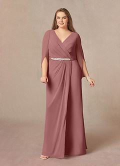 Azazie Belinda vestidos de madre de la novia Vestido de Rosa Del Desierto de Gasa de Corte En A con Cuello en V Plisado image8