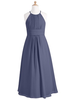 Azazie Bonnie Junior Stormy A-Line Pleated Chiffon Dress image5
