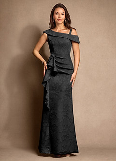 Azazie Hamptons Vestidos para mãe da noiva Vestido Preto de Esgotamento Floral de Linha A com Plissado image6