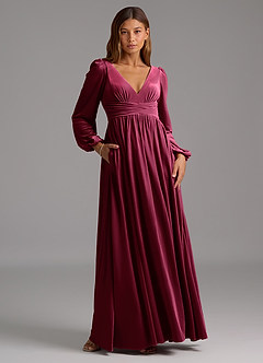 Azazie Norah Bridesmaid Dresses Burgundy A-Line Long Sleeve Velvet Dress image5