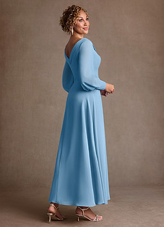 Azazie Paterson Abiti per la Madre della Sposa Abito A-Line in Chiffon Plissettato Blu Acciaio image4