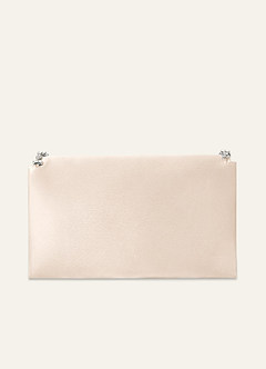 front Matching Color Crystal Trim Satin Evening Clutch Bag with Chain Strap