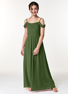 Azazie Alivia Junior Olive A-Line Off the Shoulder Chiffon Dress image5