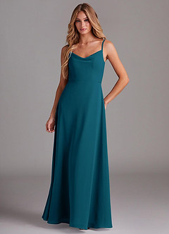 Azazie Daenerys Brautjungfernkleider A-Linie Kutte Chiffon Kleid Tintenblau image1