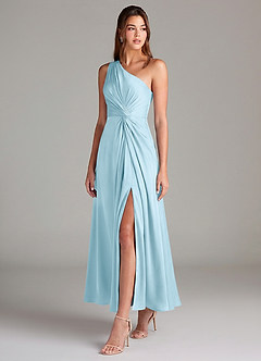 Azazie Brooke Suknie dla druhen Linia A Jedno ramię Satyna elastyczna Długość kostki Sukienka image3