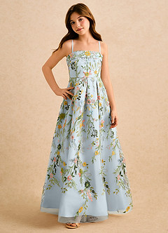 Azazie Lark Girls Formal Blomsterpigekjoler A-Line Plisseret Blonder Gulv-længde Kjole image5
