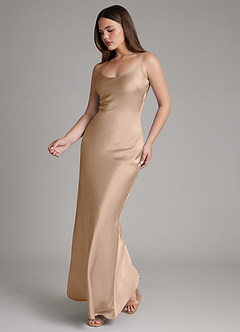 Azazie Ambra Bridesmaid Dresses Taupe Mermaid Pleated Stretch Satin Dress image3