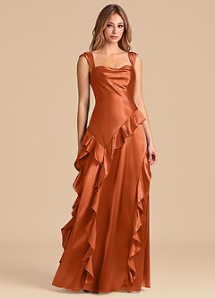 Azazie Sloane Brautjungfernkleider A-Linie Herzausschnitt Metallischer Satin Kleid Gebranntes Orange image5