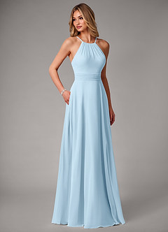 Azazie Amalia Robes de demoiselle d'honneur Robe Trapèze en Mousseline de soie Plissée Bleu Ciel image5
