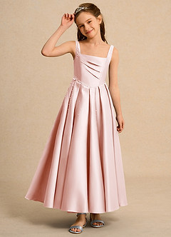 Azazie Mochi Girl Blumenmädchenkleider Ballkleid Plissee Matte Satin Kleid Zartrosa image6