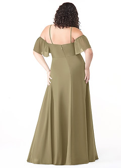 Azazie Sue Robes de demoiselle d'honneur Robe Trapèze Convertible en Mousseline de soie Épaule décolletée Vert Mousse image7