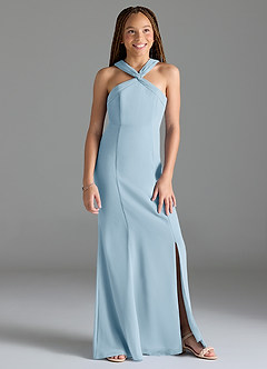 Azazie Rue Junior Sky Blue Mermaid Side Slit Chiffon Dress image4