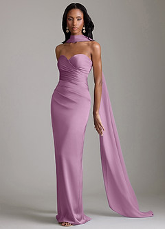 Azazie Sonora Vestidos de damas de honor Vestido de Glicinia de Satén Elástico de Corte Recto con Sin tirantes image10