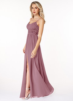 Azazie Yanelie Final Sale Vintage Mauve A-Line Scoop Pleated Chiffon Dress image5