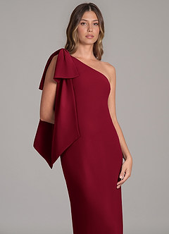 Azazie Capri Bridesmaid Dresses Burgundy A-Line One Shoulder Chiffon Dress image7
