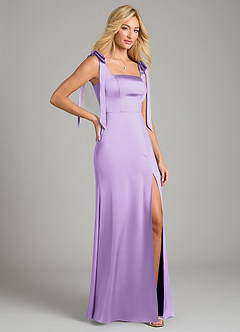 Azazie Frostine Vestidos de damas de honor Vestido de Lila de Satén Elástico de Corte en A con Lazo image5