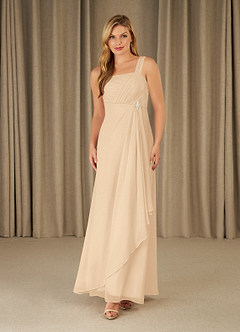 Azazie Weisz Mother of the Bride Dresses Sand A-Line Square Neckline Pleated Chiffon Dress image4