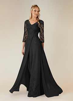 Azazie Noella Mother of the Bride Dresses Black A-Line V-Neck Lace Chiffon Dress image3